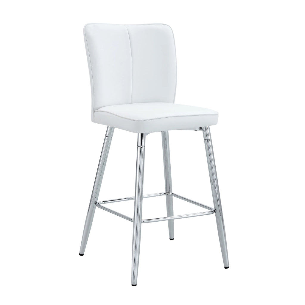 Set di 2 Sgabelli da Bar con Schienale Ergonomico e Poggiapiedi; Metallo e Pelle PU; Bianco e Argento