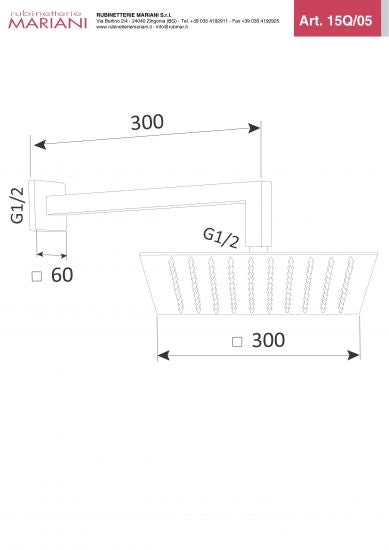 Braccio doccia con soffione quadro - Rubinetterie Mariani - Misura: cm 30 x 30 + Braccio cm 30 