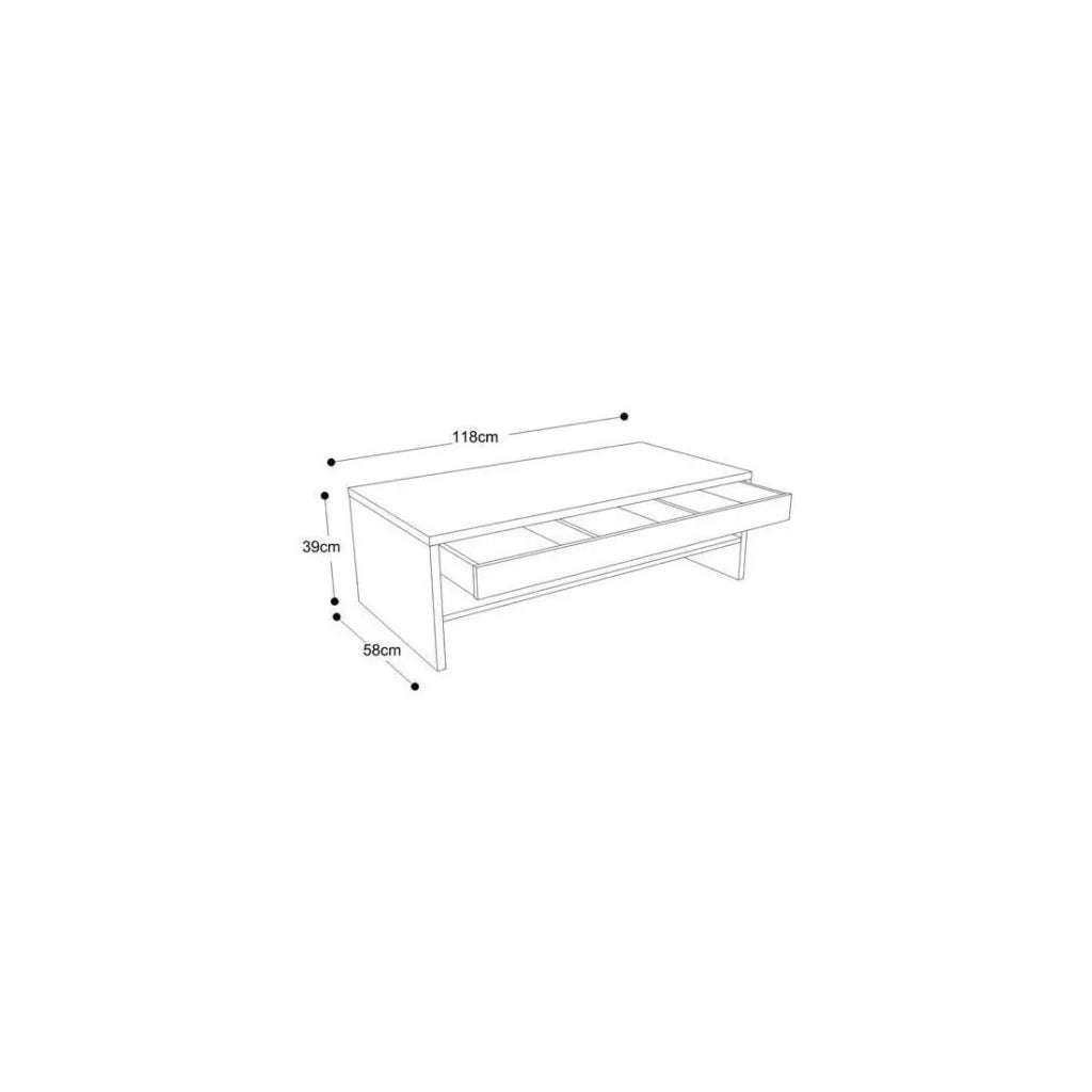 Tavolino basso TRIGO bianco - 1 cassetto con scomparti - 118 x 58 x 39 cm