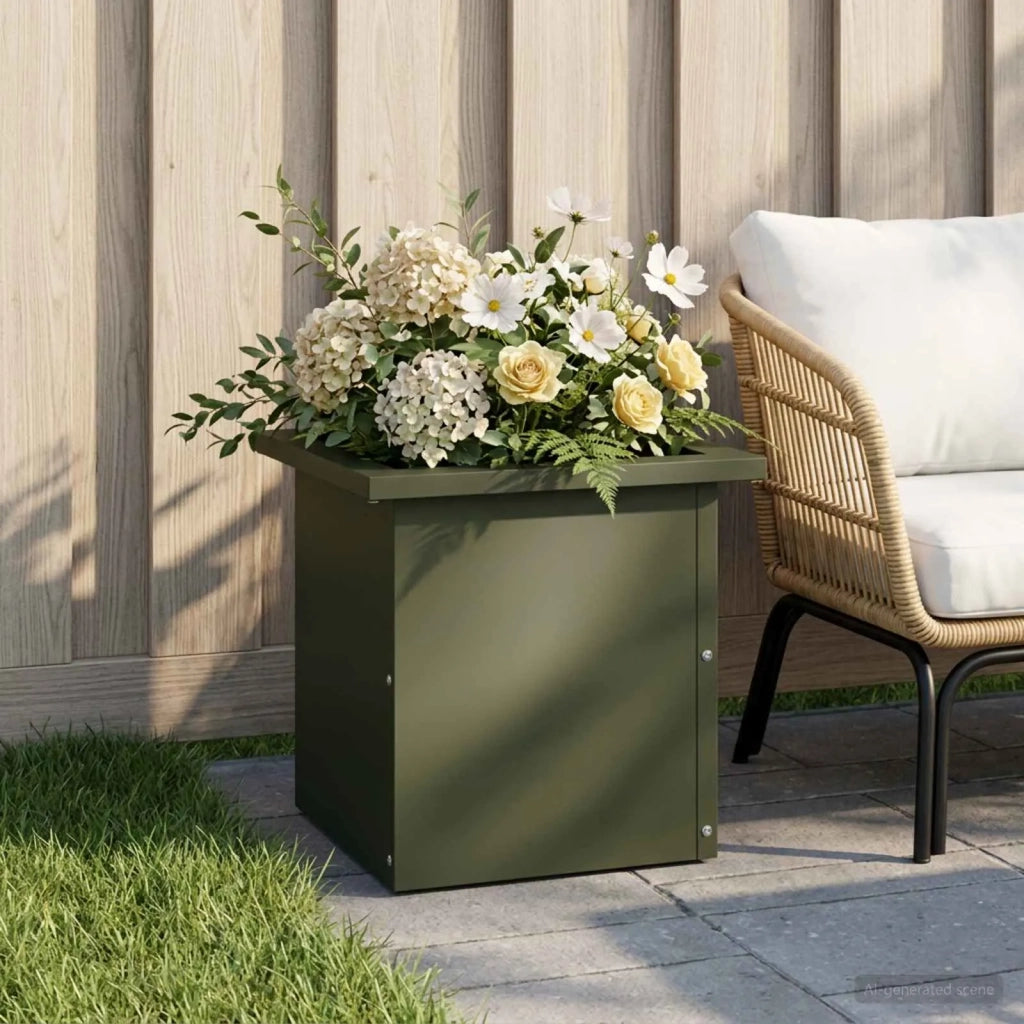 Fioriera da giardino con LED Verde Oliva 30 x 30 x 30 cm 8008062