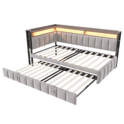 Letto estraibile singolo 90×200 cm con LED; ripiani; USB e type-C; senza materasso; tessuto; grigio