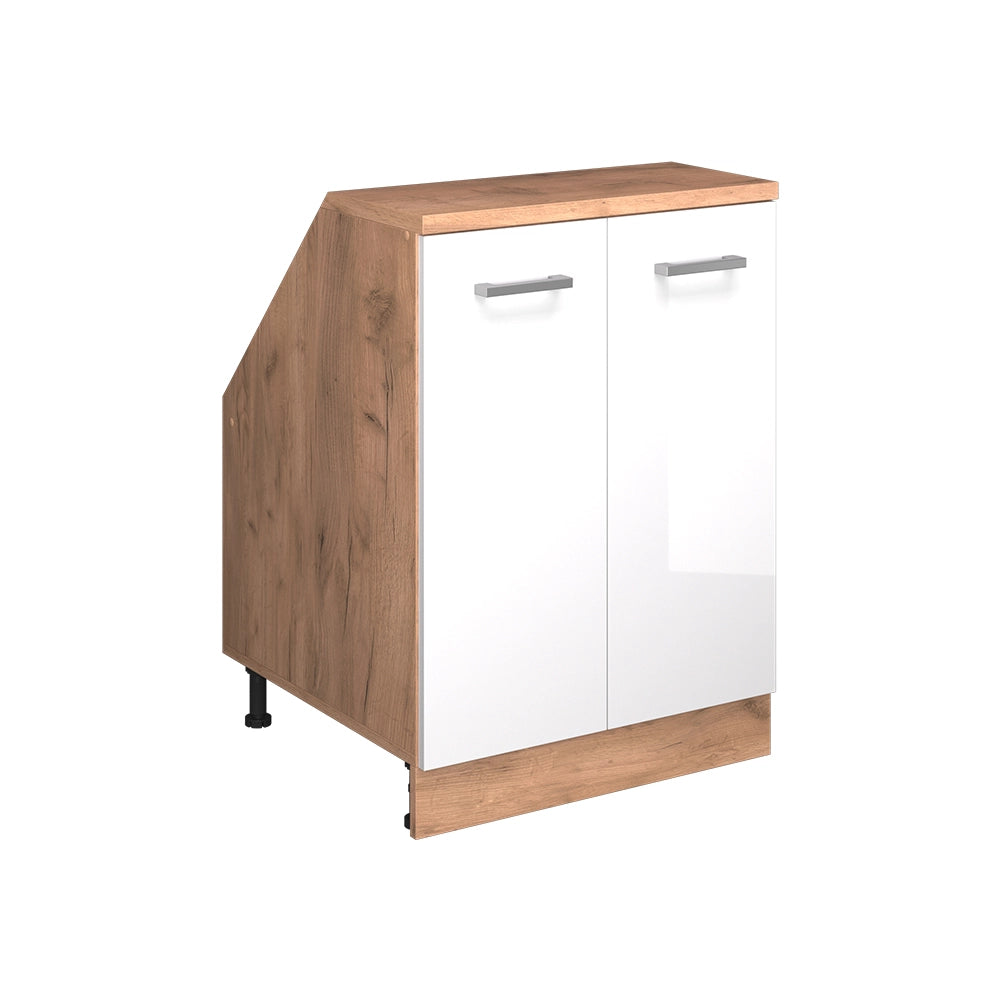 Mobile sottotetto Rion Bianco lucido/Rovere dorato 60 x 83.8 cm con 2 porte, carcassa 60 cm profondità Vicco