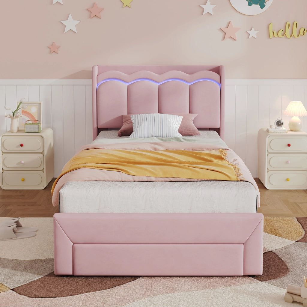 letto imbottito velluto rosa 90 x 200 cm