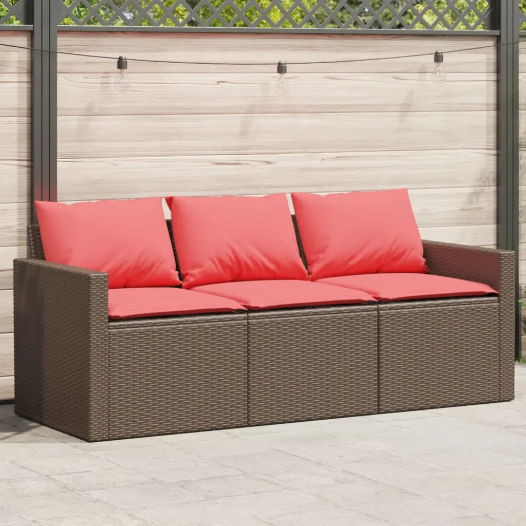 Divano da Giardino a 3 Posti con Cuscini in Polyrattan Marrone 366348