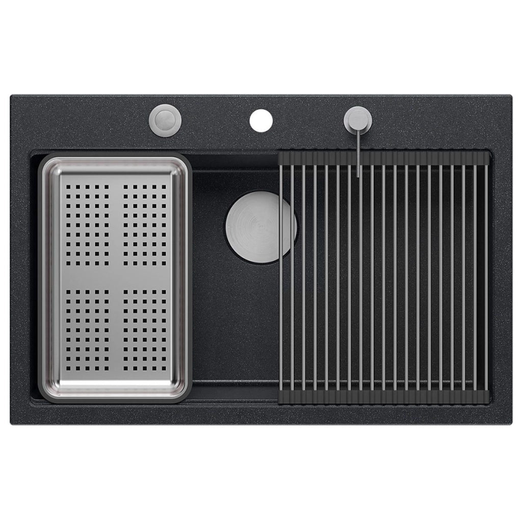 Lavello In Granito Marc 110 Workstation Black Metallic Tappo acciaio