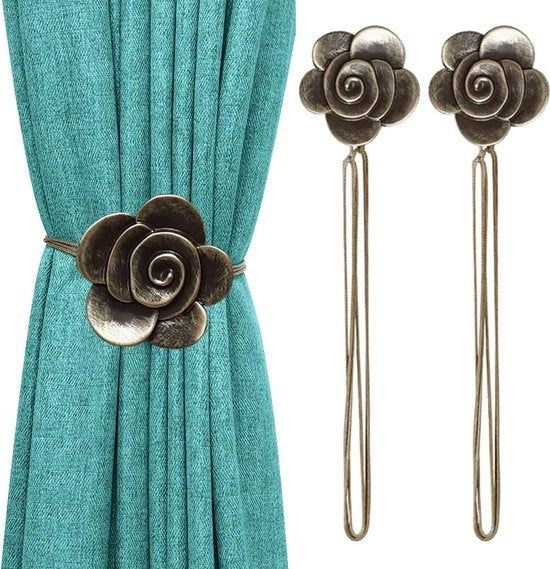 Raffialettori magnetici per tende, 1 coppia di fermaglie per tende in resina di camelia con forti magneti permanenti per decorazione casa, caffè, ufficio - bronzo.