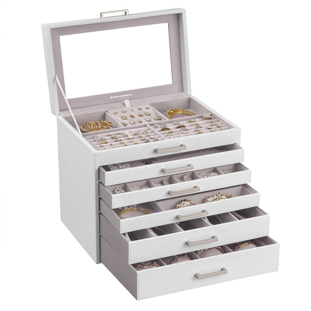 Cofanetto portagioie Oskar in ecopelle bianca con 6 cassetti