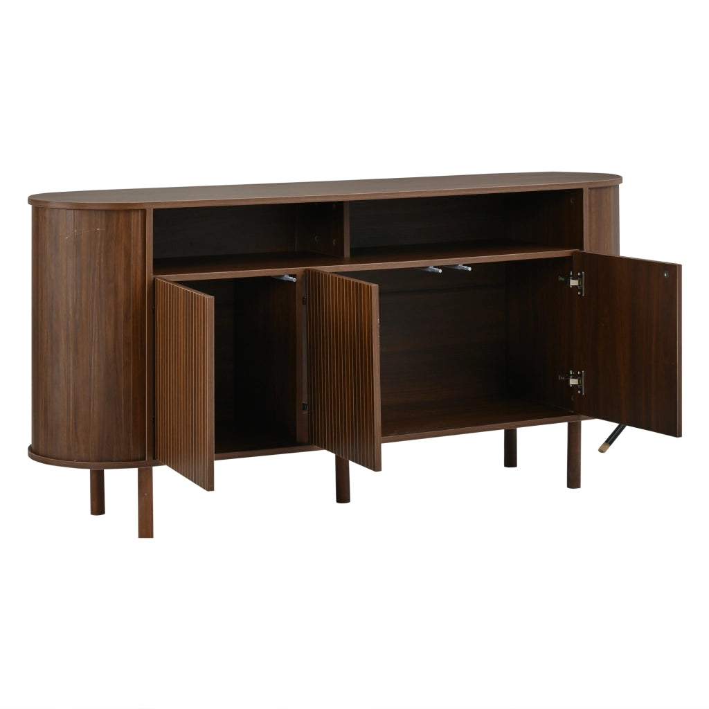 Credenza sideboard 160x40x78,5 cm in color noce con 3 ante ondulate e 2 vani a giorno
