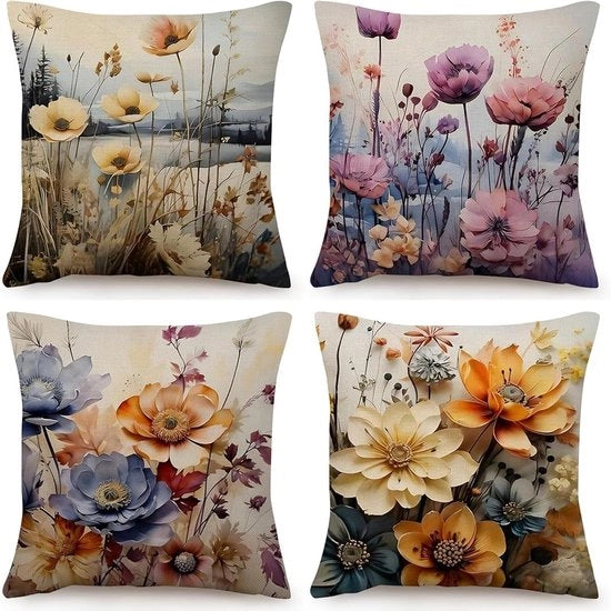 Set di coperture per cuscini in lino 40 cm x 40 cm a 4 pezzi con fiori gialli quadrati per cuscini 40 x 40 cm decorativi coperture per cuscini per divano sierkussenslopen per esterno arredamento da soggiorno