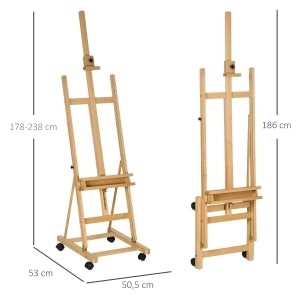 Cavalletto per artisti in legno di faggio, regolabile in altezza, con 4 ruote, colore naturale