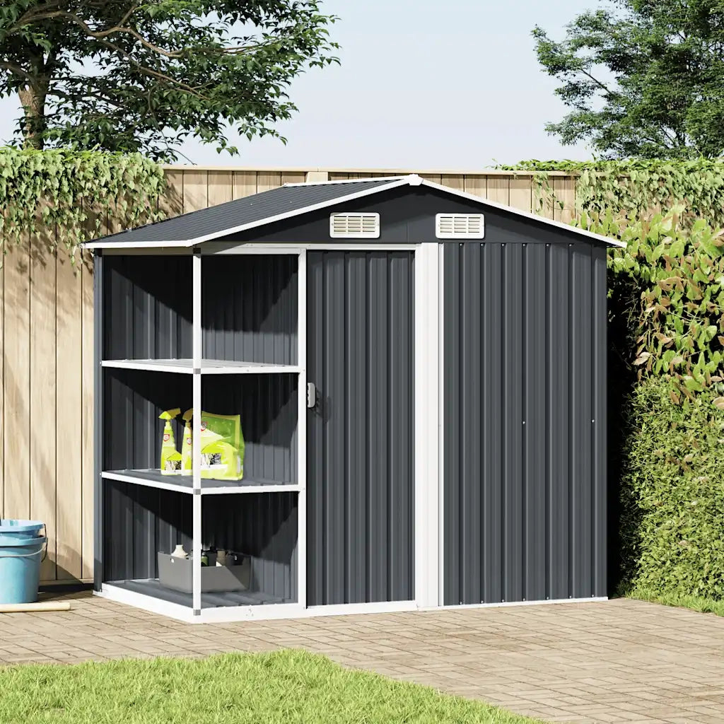 Capanno da Giardino con Scaffali Antracite 205x130x183 cm Ferro