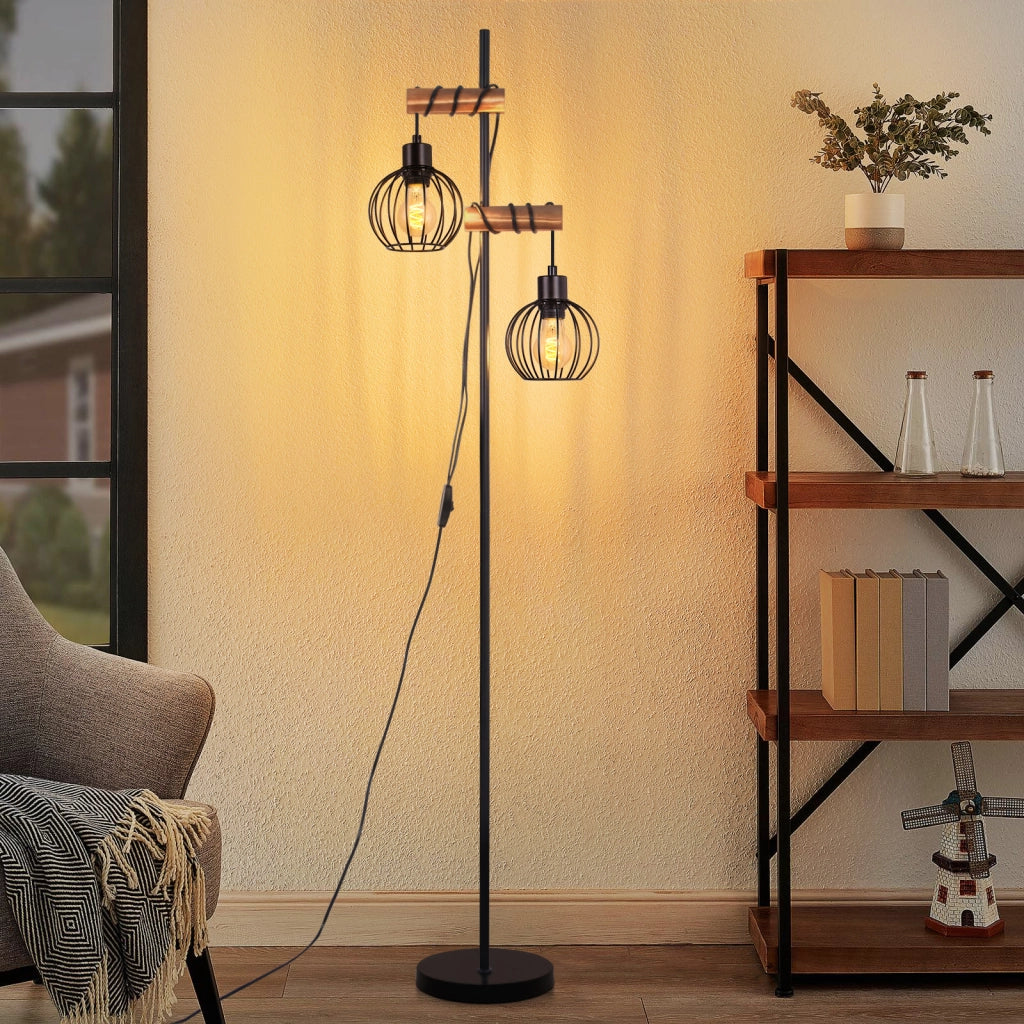 ZMH Lampada da terra nera 2 luci E27 metallo industriale vintage 151cm senza lampadina