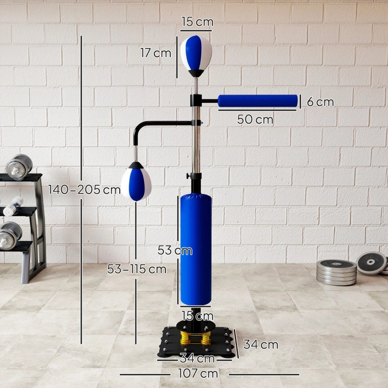 Box da allenamento con 2 speedball, asta girevole, altezza regolabile 140-205 cm, acciaio, blu