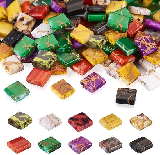 Pierotti in Vetro 500 Pezzi - 10 Colori - 2 Facce - Progetti Artigianali - Decorazioni da Fai da Te - Confezionato in Scatola Plastica - Perline