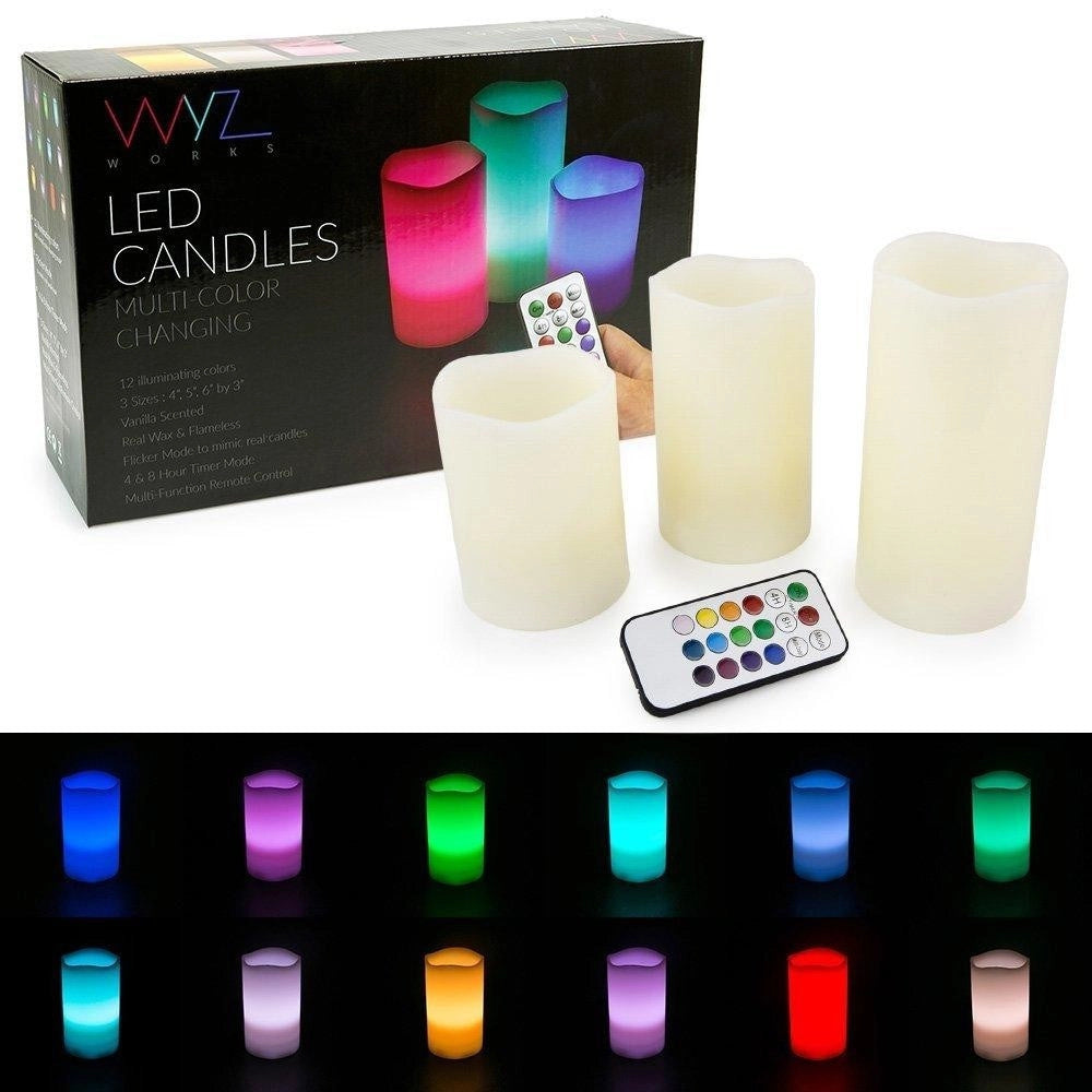 Trade Shop - Set 3 Candele Led Luce Rgb Candela Telecomando Fuoco Finto Cromoterapia Massaggi -