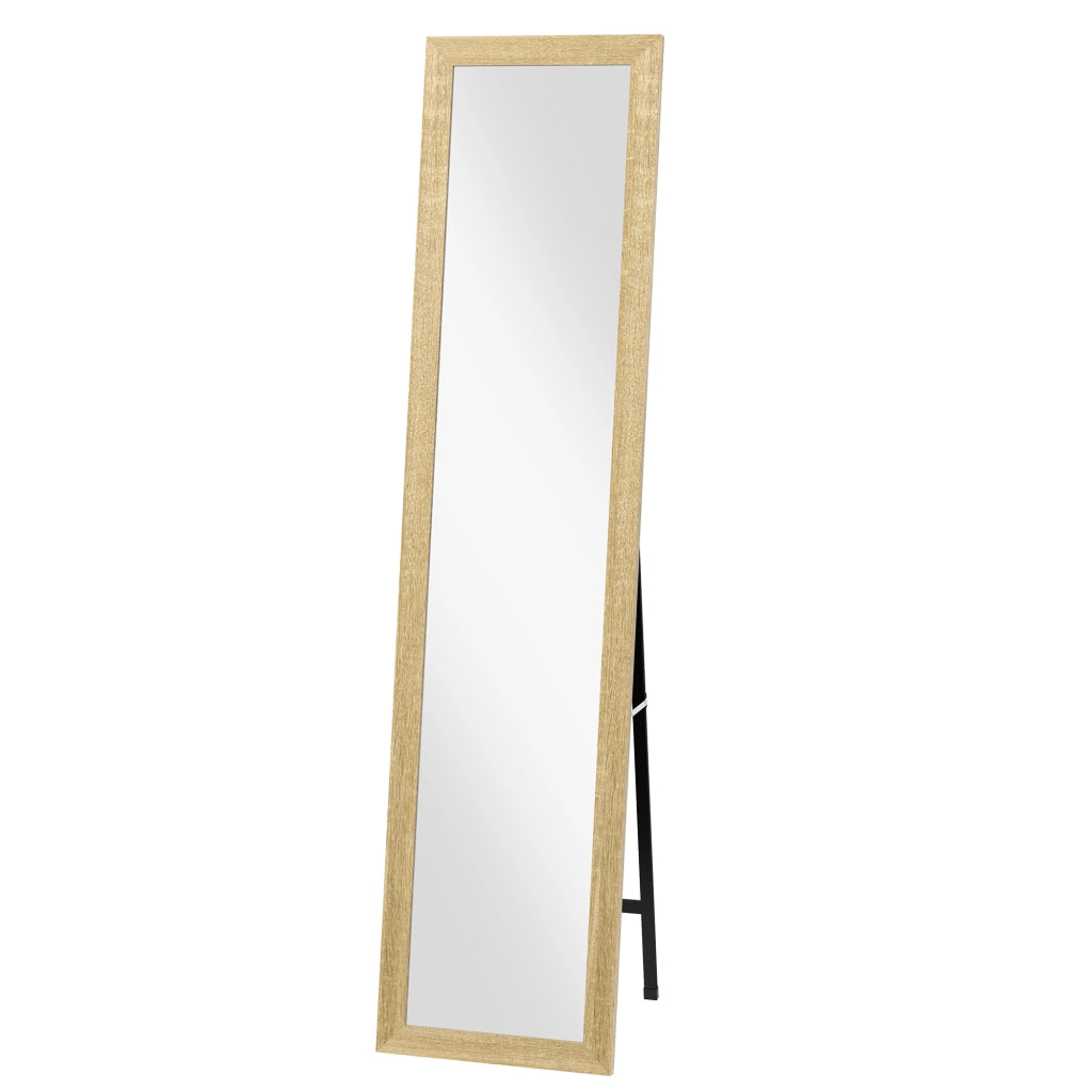 Specchio con cornice in legno per parete o da appoggio ¨C zephmum ¨C marrone chiaro 37x155 cm