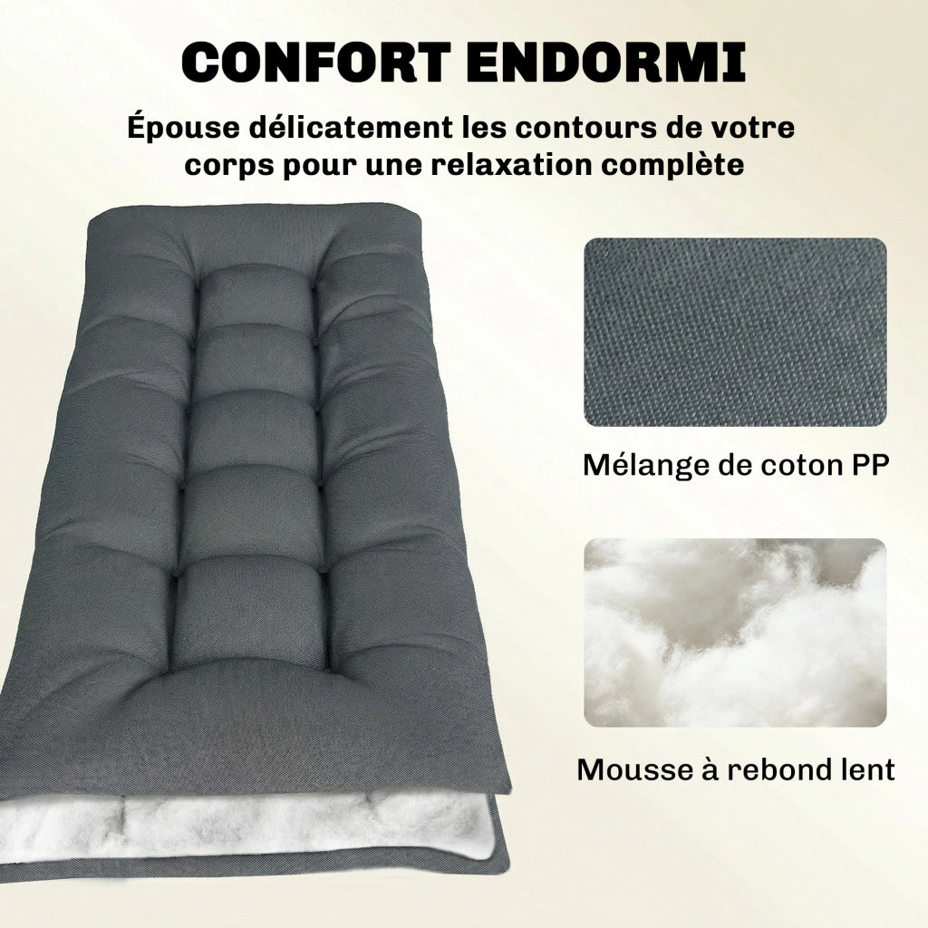 Poltrona chaise longue con cuscino in schiuma a memoria e cinghie, protezione UV50+ ¨C Zephmum ¨C Grigio scuro 198x65x13cm