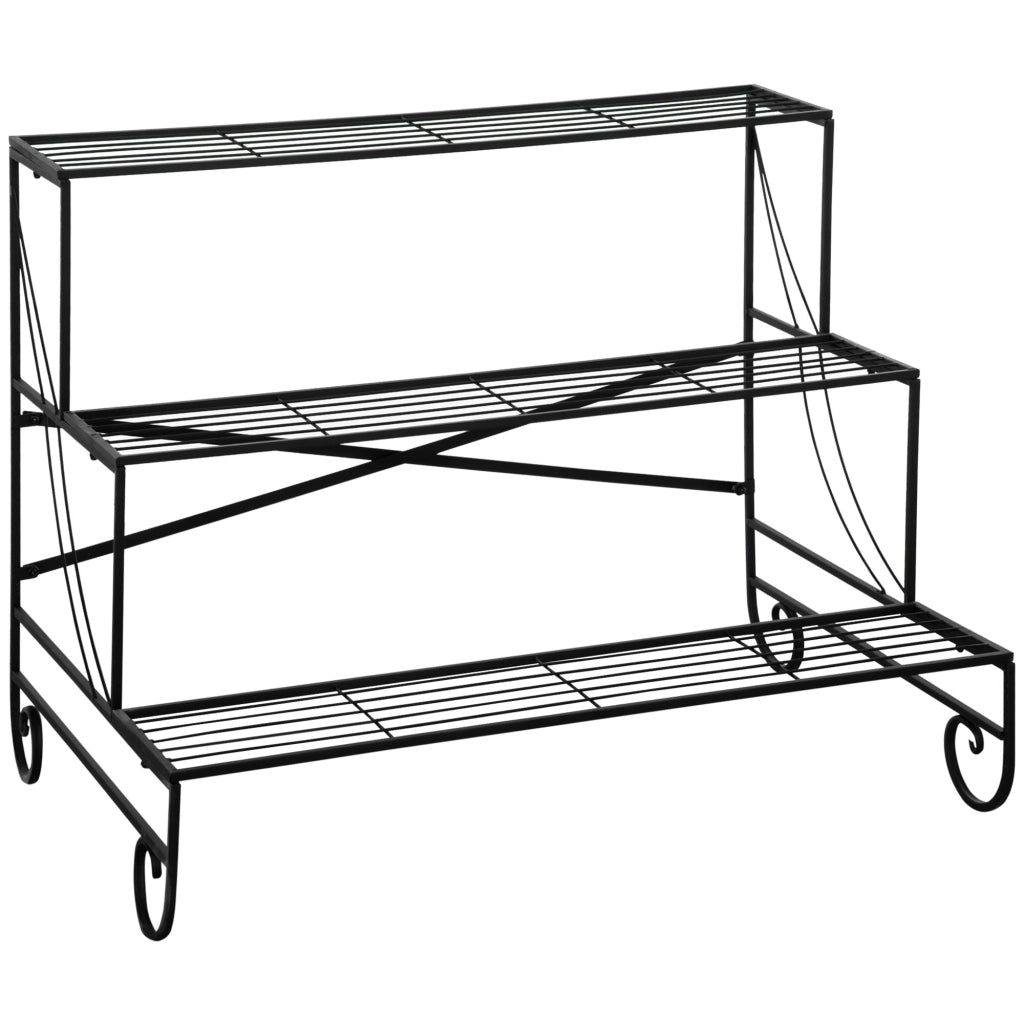 Portapiante 3 Ripiani 95x 63x 72 cm in Ferro Battuto Nero