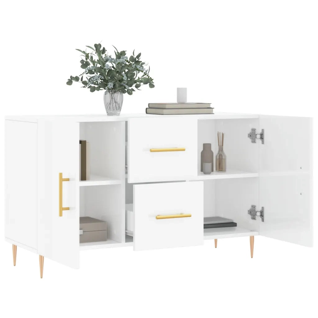 Credenza Bianco Lucido 100x36x60 cm in Legno Multistrato