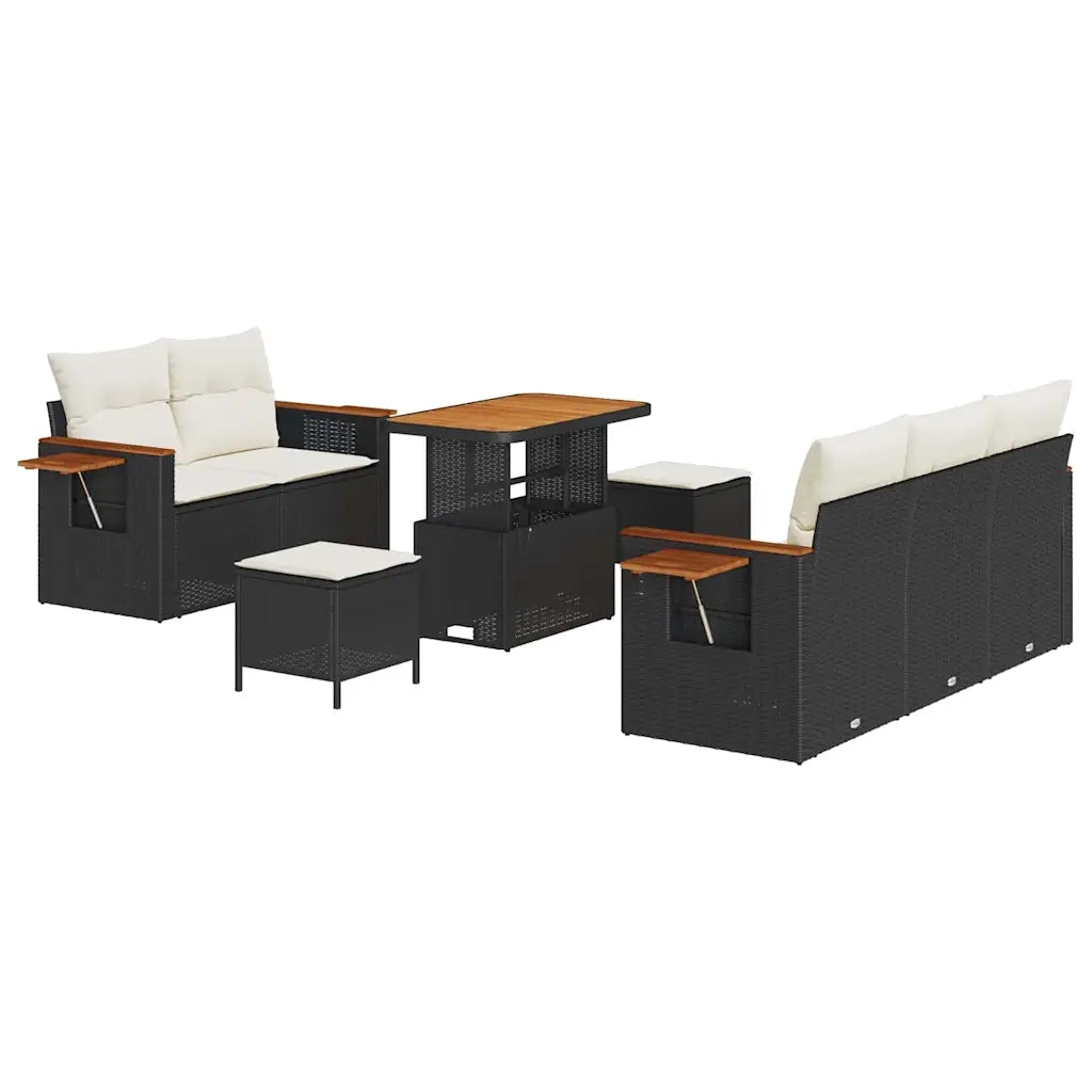 Set Divano da Giardino con cuscino 8 pcs Nero e Crema