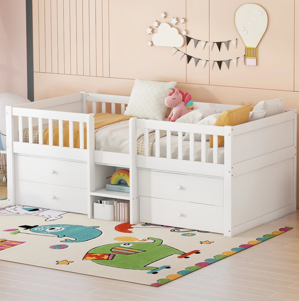 Letto semi-alto per bambini 90x200 cm con 4 cassetti bianco