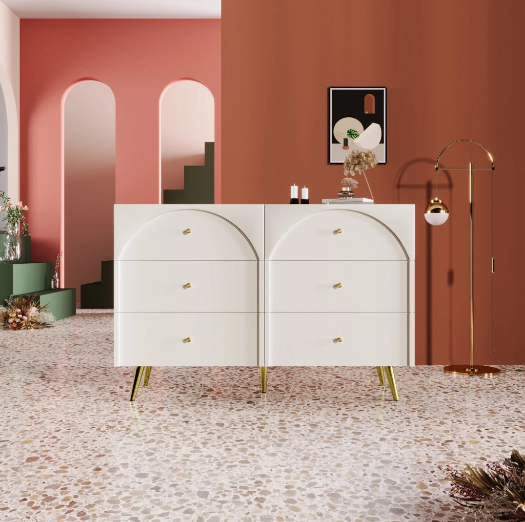 Comò a 6 cassetti crema bianco 120x40x85 cm