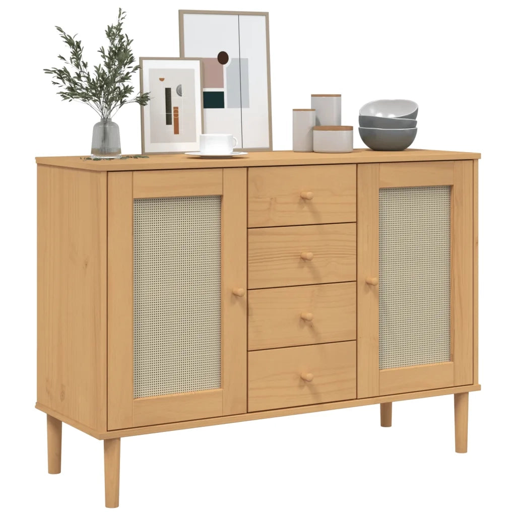 Credenza SENJA Aspetto Rattan 112x40x80 cm Legno Massello Pino 358025