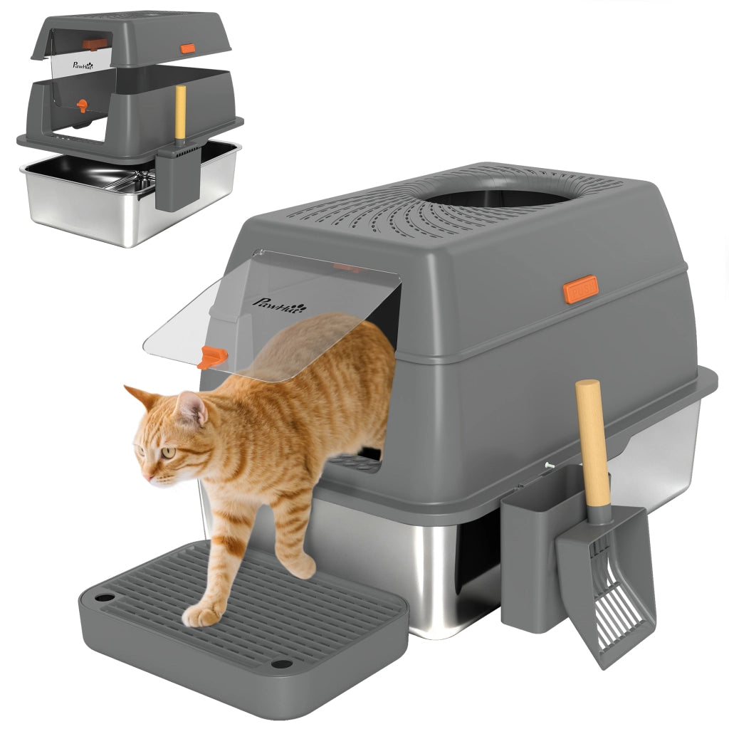 Lettiera chiusa per gatti ¨C Xylo ¨C acciaio inossidabile con coperchio grigio scuro 60x40x38cm