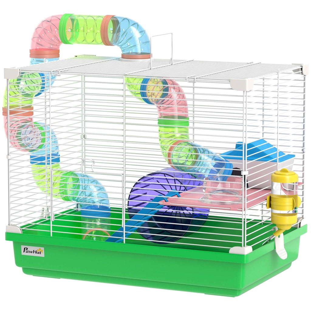 Gabbia per Criceti con Tunnel e Ruota ¨C zephmum ¨C Verde 46x30x37 cm