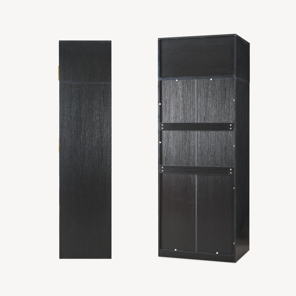 Armadio da Guardaroba Larundi con 4 Ante e 2 Cassetti 216 x 80 x 52 cm - Nero/Effetto Rattan [en.casa]