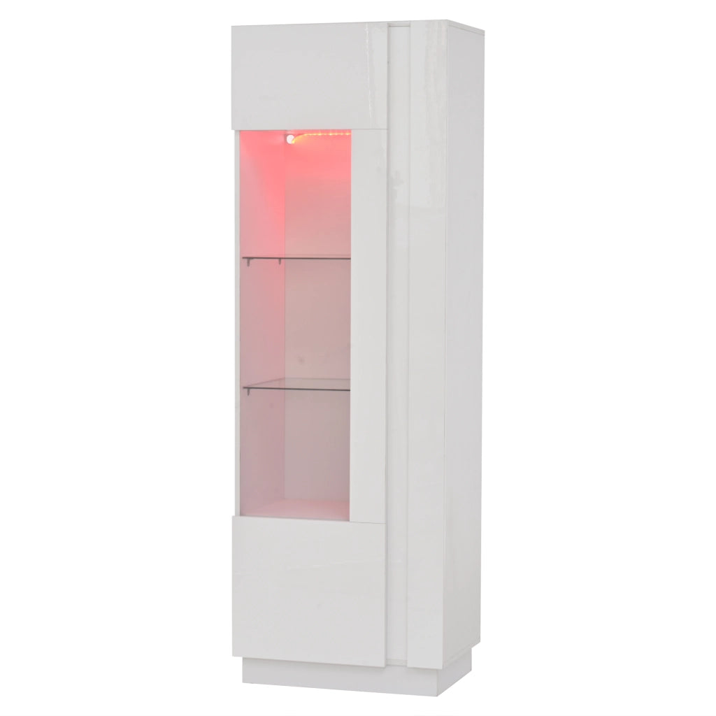 Vetrina Alta Bianca Lucido con LED e Ripiani in Vetro ¨C MINIMAL ¨C 60x40x180
