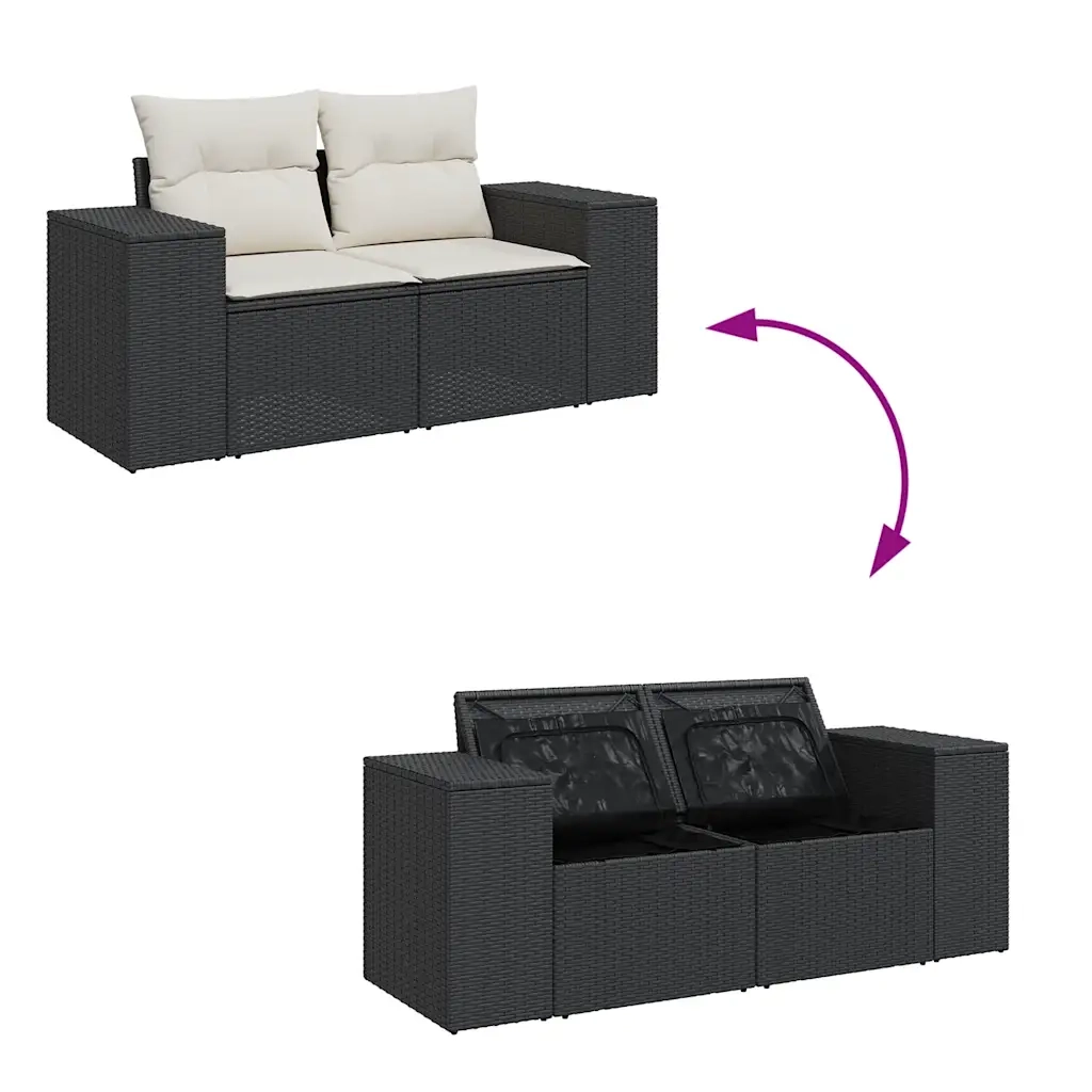 Divano da Giardino con Cuscini a 2 Posti Nero in Polyrattan 366019