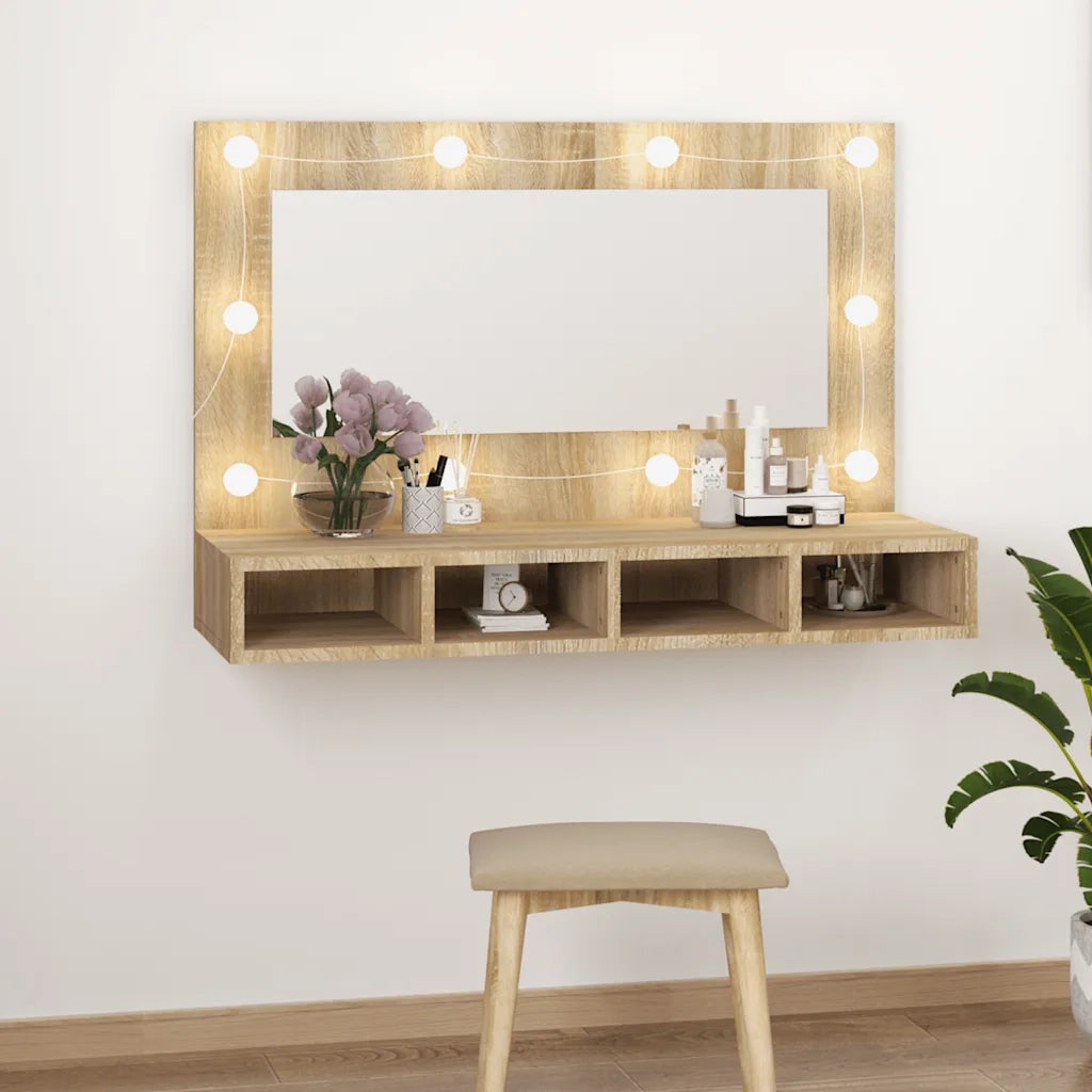 Mobile a Specchio con LED Rovere Sonoma 90x31,5x62 cm cod mxl 68045