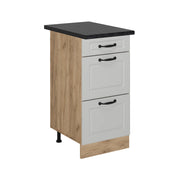 Mobiletto base per cucina R-Line Bianco rustico/Rovere dorato 40 cm con cassetti, PL Antracite Vicco