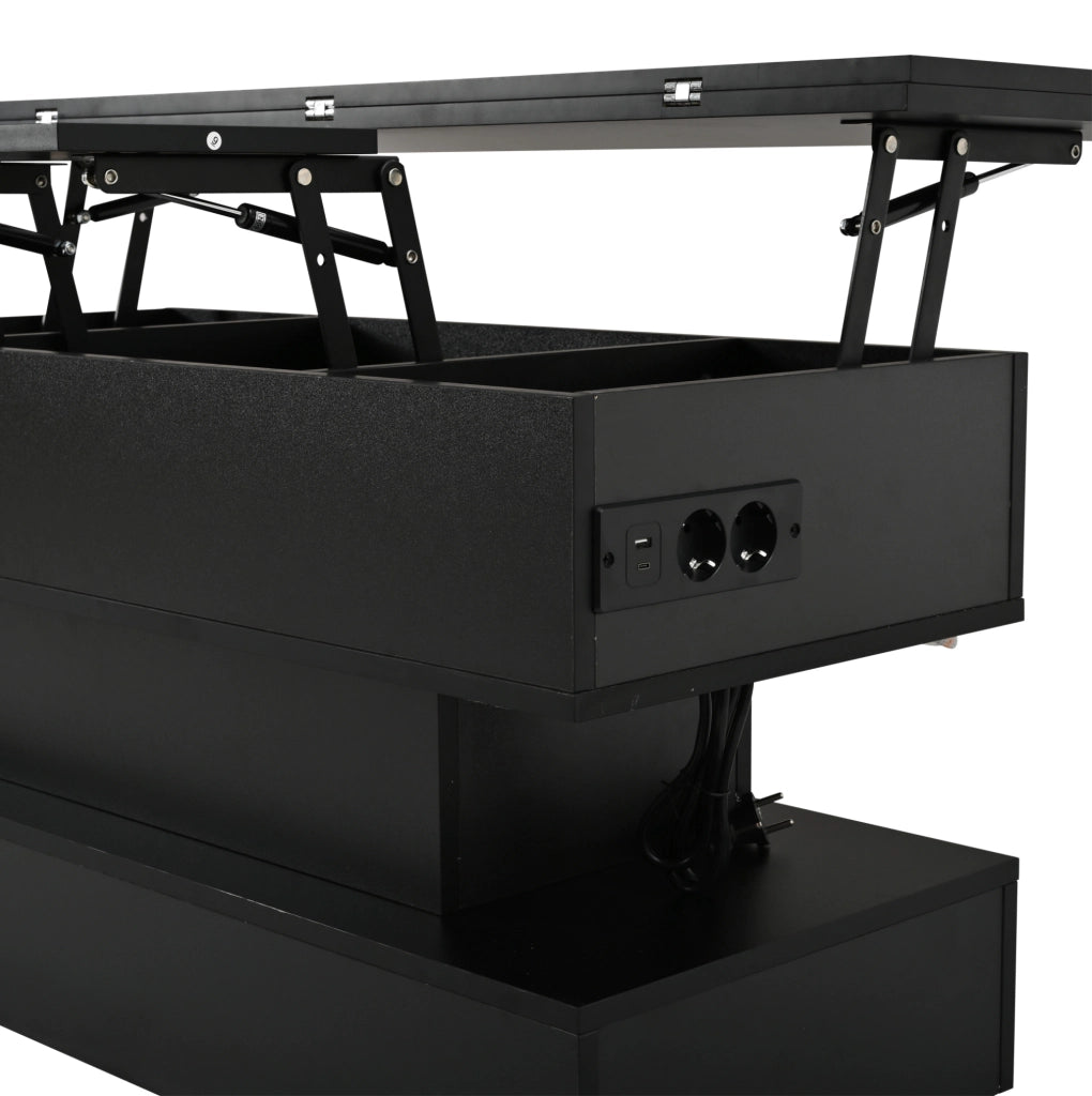 Tavolino sollevabile 3 in 1 con LED, presa integrata e vano contenitore