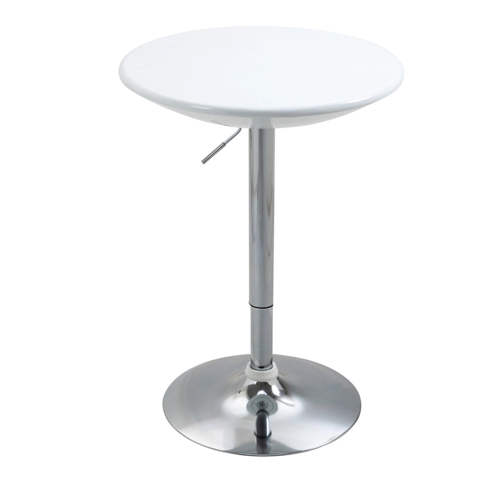 Tavolo bar regolabile in altezza Ø61 x 76-97 cm, piano girevole a 360°, struttura in metallo, bianco