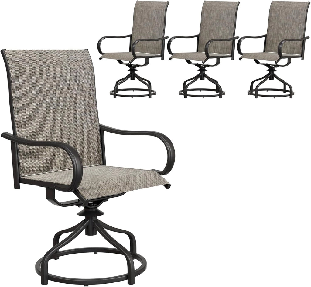 Set di 4 sedie da giardino girevoli a 360°, in metallo, resistenti alle intemperie, antiruggine, da balcone con schienale alto, portata fino a 150 kg, per terrazze, giardino, balcone, bistrot