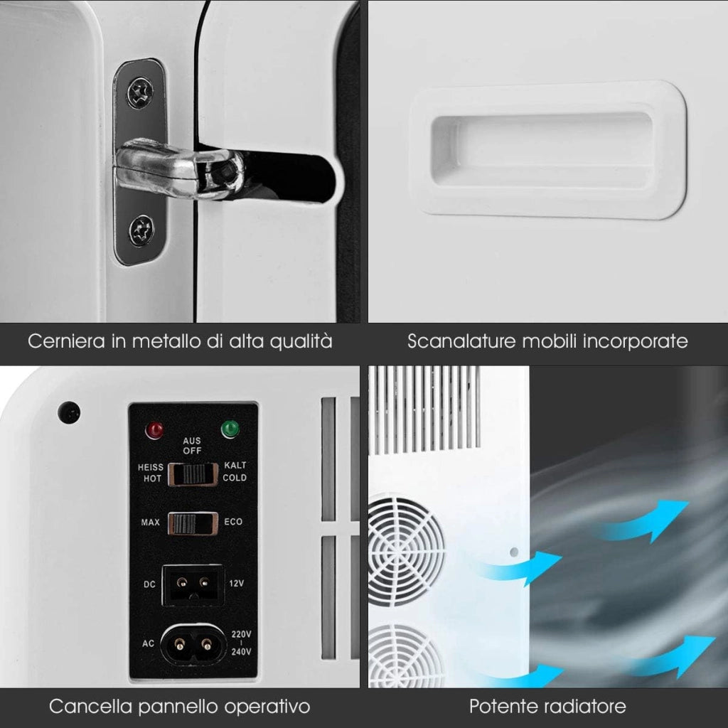Mini Frigorifero Elettrico 15L, Funzione Caldo e Freddo, Mini frigo per Casa Auto Ufficio e Dormitorio, Prese Incluse, DC 12V/AC 220-240V, 27 x 33 x 38 cm (Bianco)