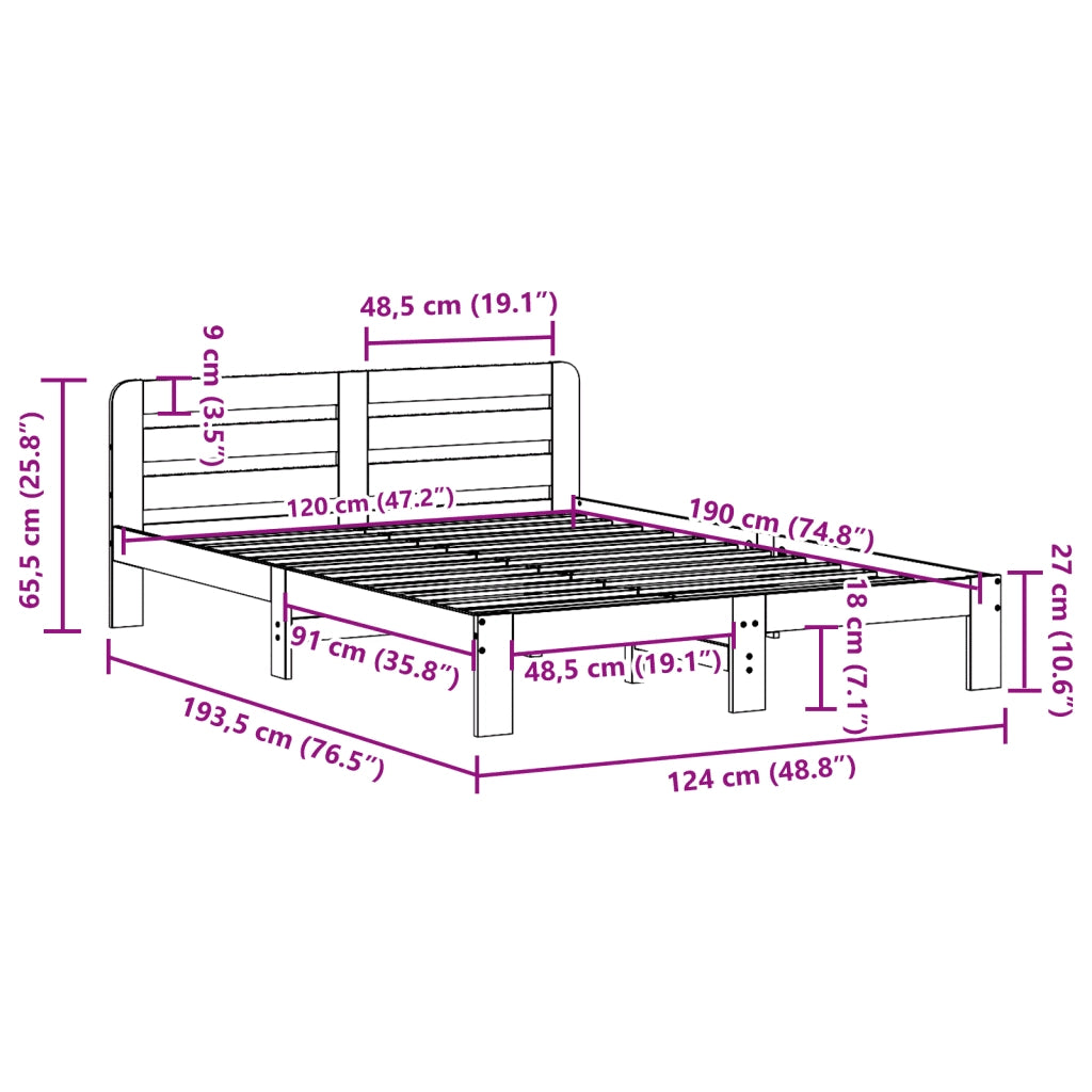 Letto senza Materasso Bianco 120x190 cm Legno Massello di Pino 855571