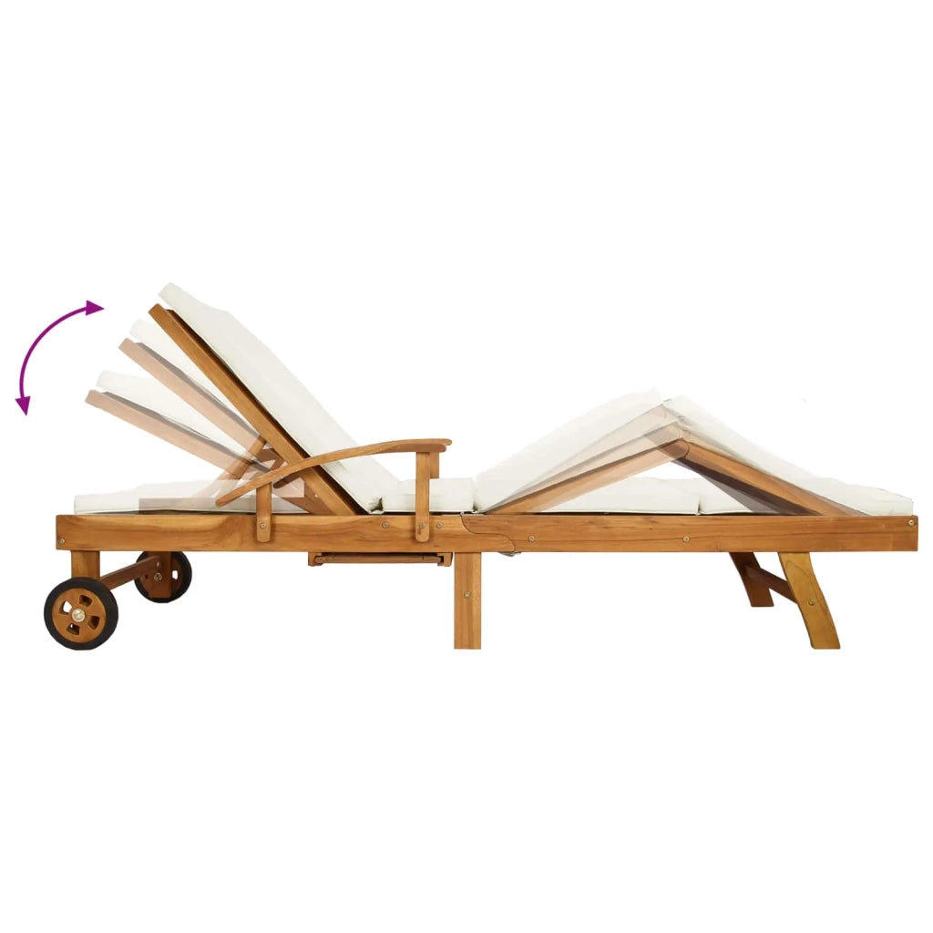 Lettino da sole 1-persona Marrone e Crema Legno di teak solido