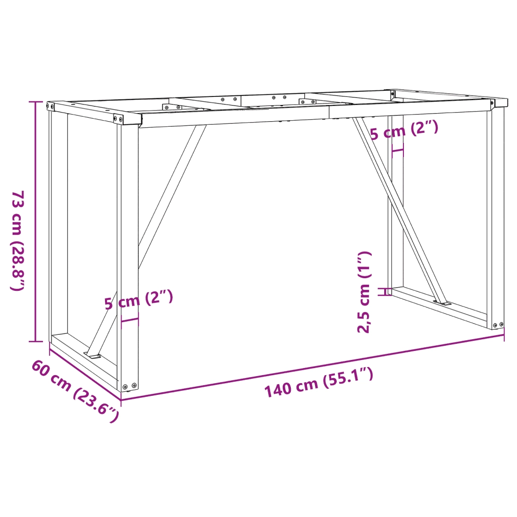 Telaio Gambe a O per Tavolo da Pranzo 140x60x73 cm in Acciaio
