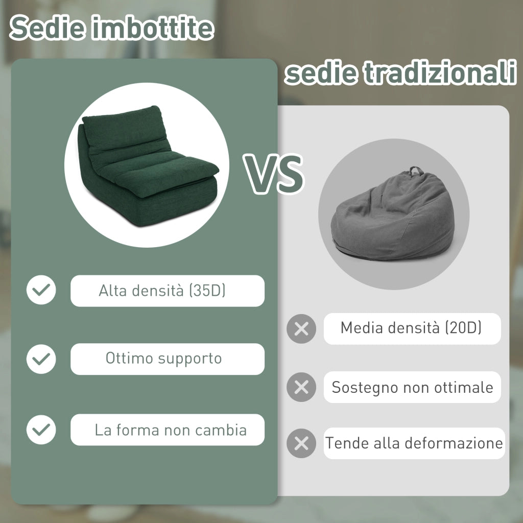 Sedia da Terra Moderna Imbottita in Tessuto Velluto Verde ¨C Zephmum ¨C 82x103x75 cm