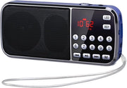 Radio FM Portatile con Altoparlanti Doppi, Batteria Ricaricabile 1200mAh e Lampada LED Portatile