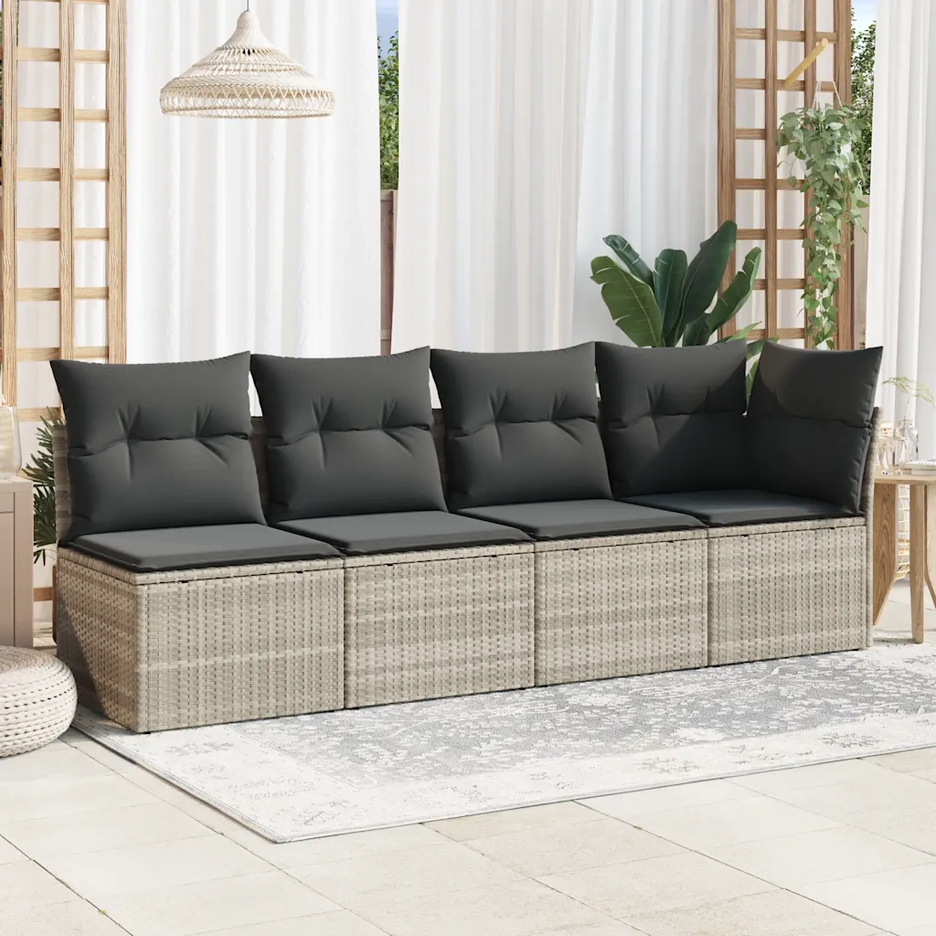 Divano da Giardino con Cuscini 4 Posti-Sofa da Giardino-Divano da esterno Grigio Chiaro Polyrattan 142628