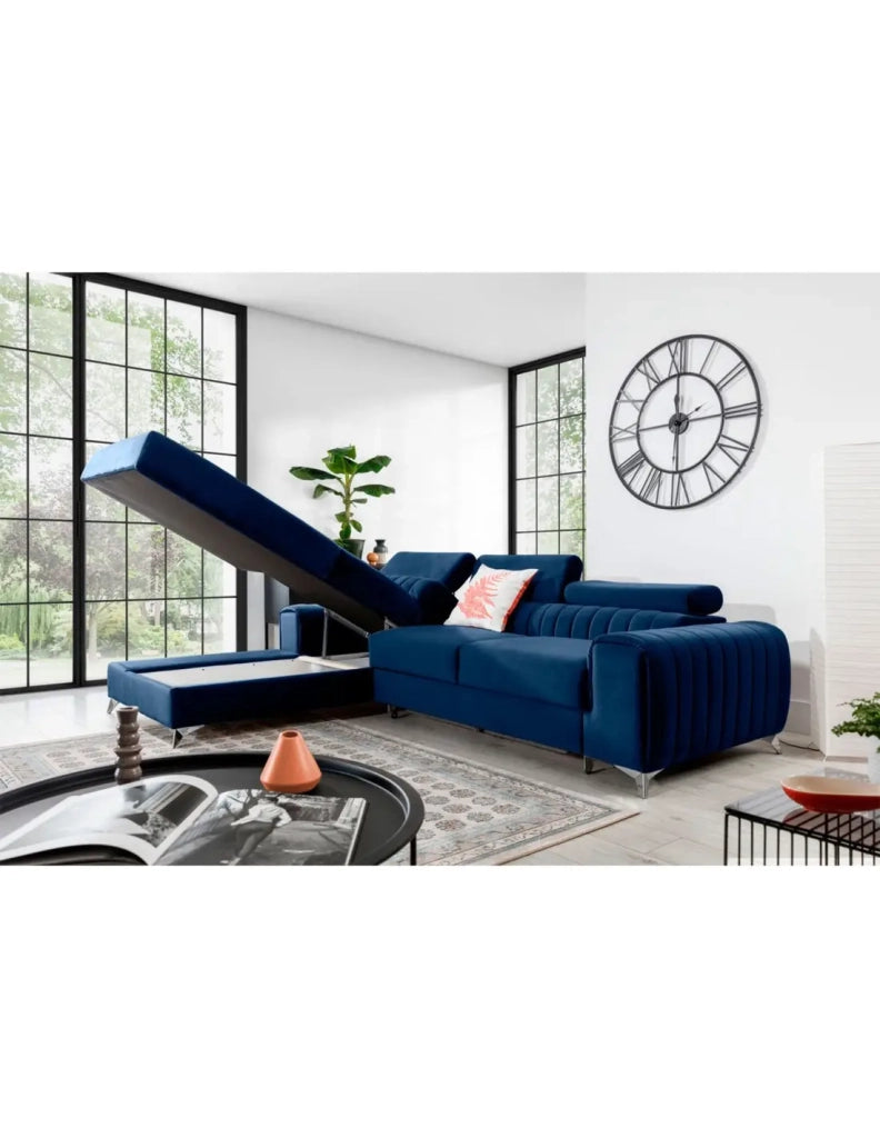 Divano ad angolo sinistro Blu scuro convertibile 3 posti JAYSON letto aggiuntivo