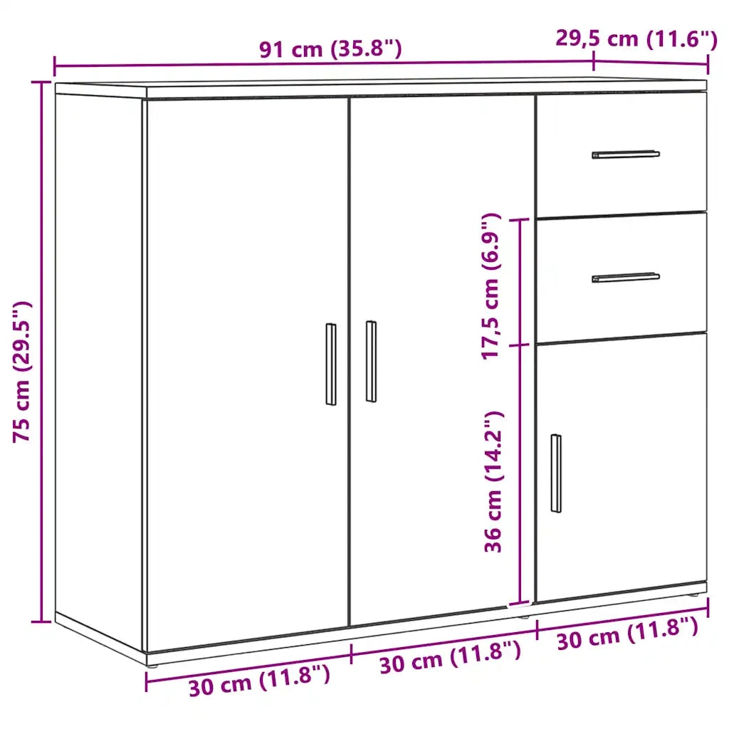 vidaXL Credenza Rovere Artigianale 91x29,5x75 cm in Legno Multistrato
