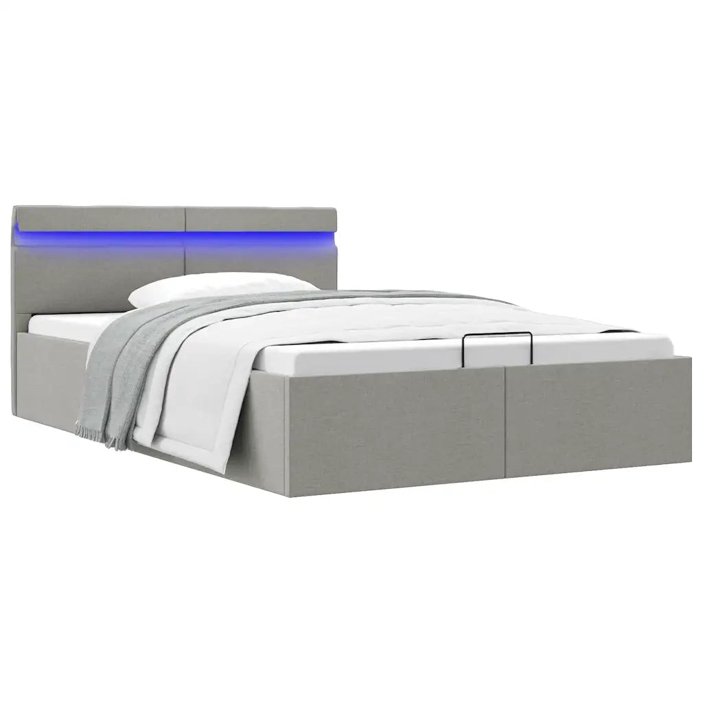 Giroletto con Contenitore e LED Grigio Chiaro Tessuto 120x200cm