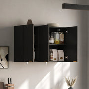 Pensile da parete con 3 ante in MDF nero 90x29x60 cm per cucina, bagno e lavanderia
