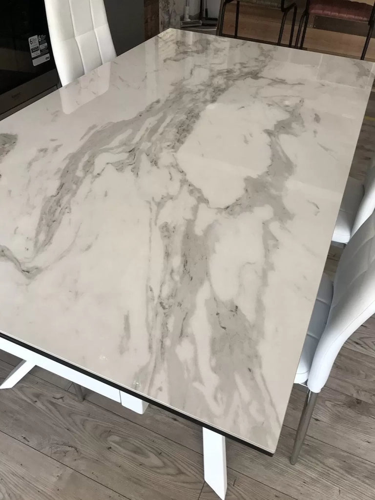 Tavolo big table piano vetro ceramica effetto marmo bianco misura l.160 p.90 h.76(aperto 240 cm)
