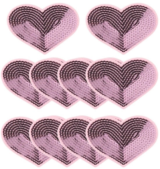 Patch per Strappo con Motivo di Cuore - 10 Pezzi - Pailletten - Sostenibile - Decorazione di Abbigliamento - Facile da Usare - Riparazione di Tessuti - Patch per Tessuti